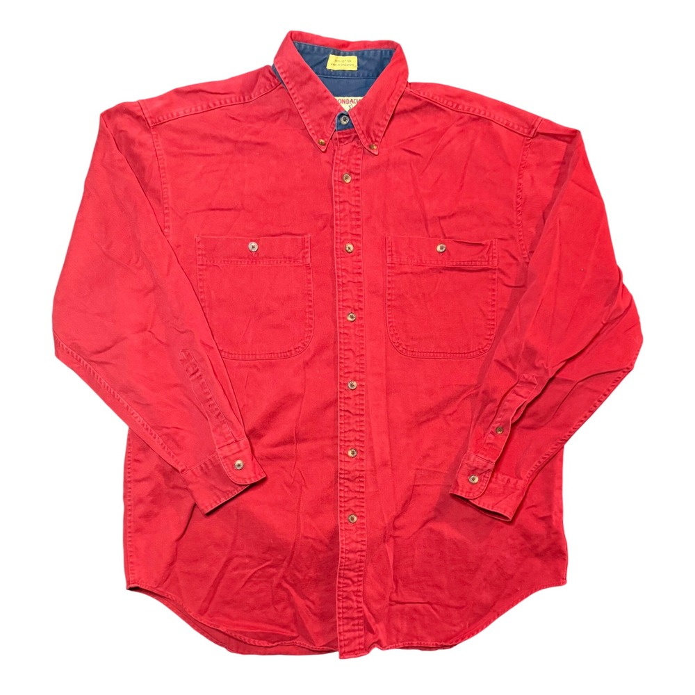 Adirondack Twill Button Down Shirt Mens Large Red Long Sleeve Dual Pocket